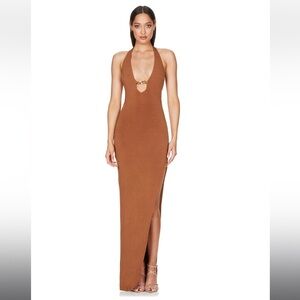 Nookie Brown Backless Halter Gown